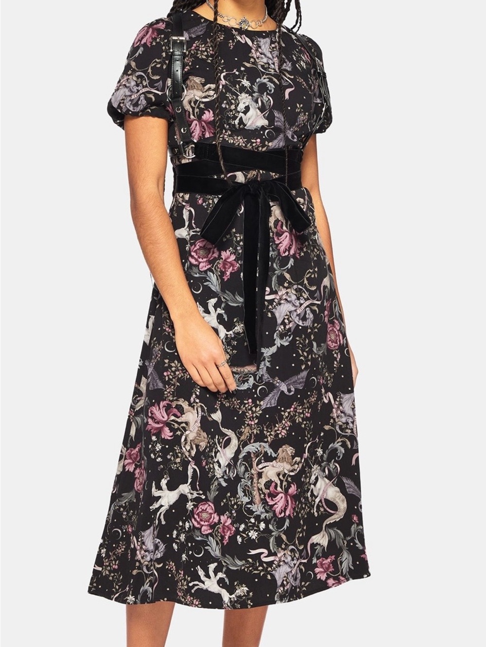 Disturbia Unicorn Mermaid Midi Dress 8 NWT Forest Print